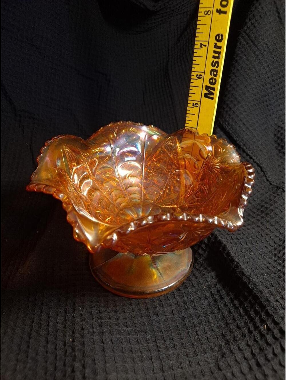 Vintage Imperial Carnival Glass Compote Pedestal Candy Dish Hobstar Marigold